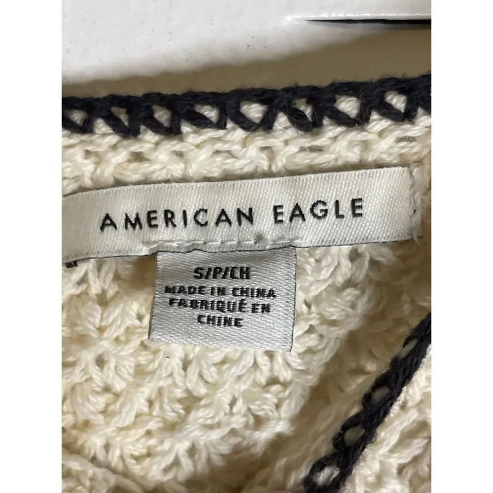 NWT American Eagle Cream Boho Knit Crochet Sleeveless Top Women's Size Small - Picture 5 of 6